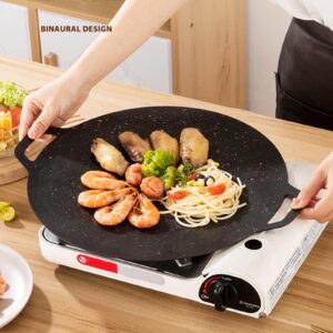 DaMohony Non-Stick Pan 15 inch, Korean Grill Pan for Gas/Electric Stove Top, Round BBQ Griddle Pan with Hangable Handles, Portable BBQ Grill Flat Pans for Outdoor Home Baking Pancakes Ribs