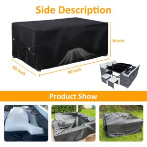 patio furniture covers Waterproof, Outdoor Sectional Couch Set Covers , Garden Dining Table Set Cover Weatherproof Outside Rectangular Heavy Duty 90" L x 65" W x 28" H Black