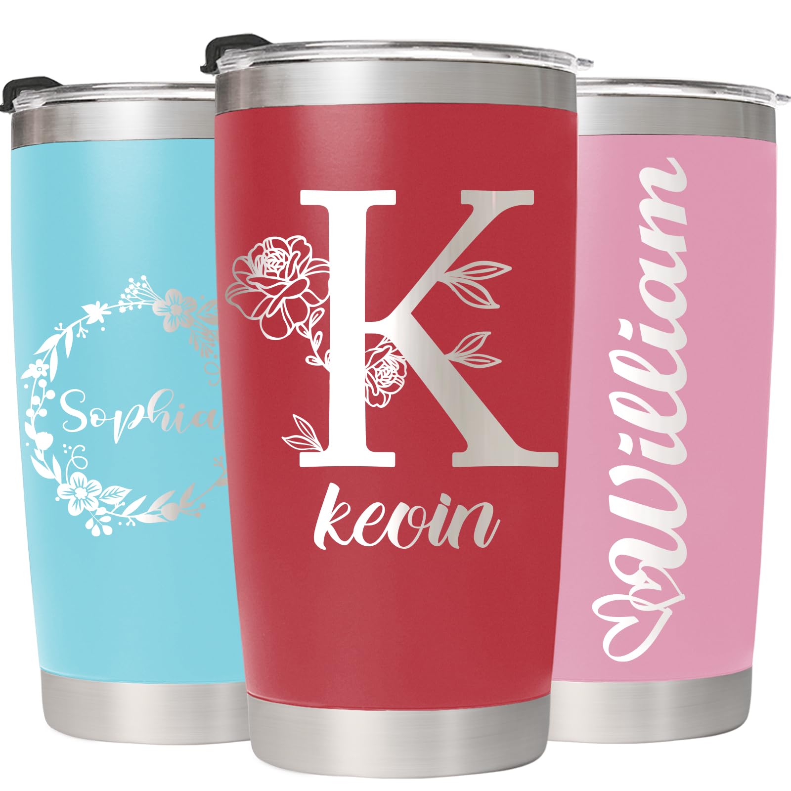 Aeekdook Personalized Tumblers with Names - Custom 20oz Double Wall Stainless Steel Tumbler, Customized Travel Coffee Cup Mug Lid and Straw, Personalized Christmas Birthday Gifts for Men Women