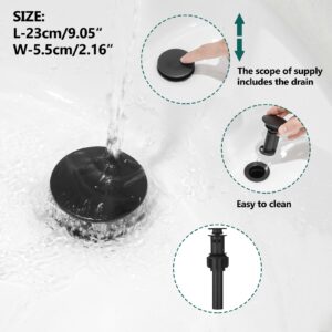 Hoimpro 8 Inch Widespread Waterfall Bathroom Sink Faucet, Square Two Handle Vanity Black Bathroom Faucet with cUPC Supply Hose, 3 Holes Faucet with Pop Up Drain, Stainless Steel, Matte Black