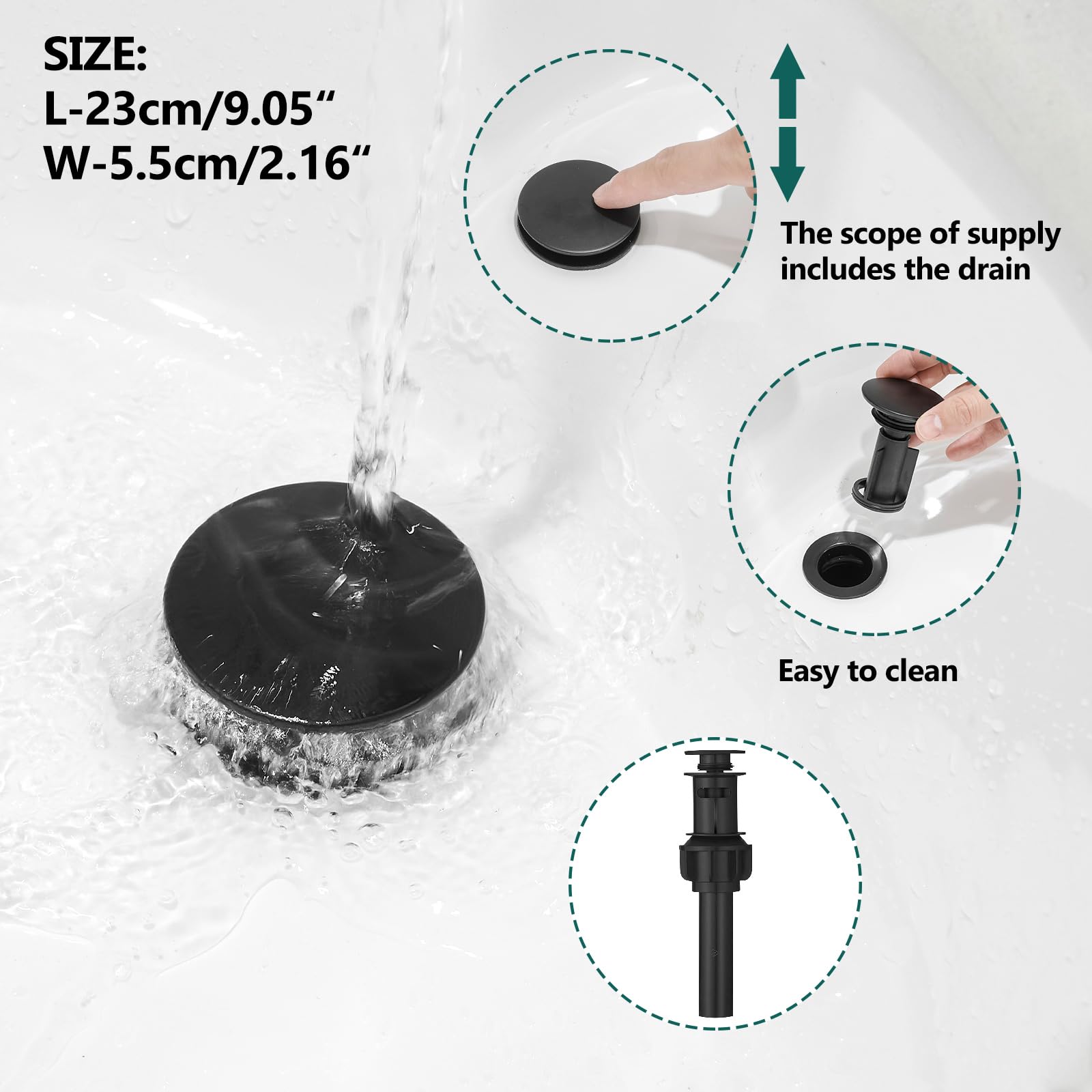 Hoimpro 8 Inch Widespread Waterfall Bathroom Sink Faucet, Square Two Handle Vanity Black Bathroom Faucet with cUPC Supply Hose, 3 Holes Faucet with Pop Up Drain, Stainless Steel, Matte Black