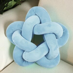 gouto knot plush throw pillow, handmade knotted star pillow cushion, soft back cushion light blue decorative sofa couch pillow