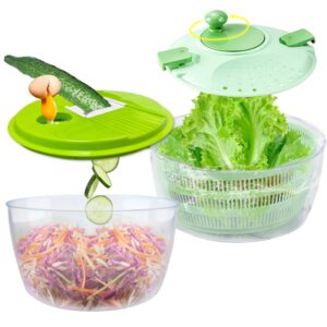 5 in 1 salad spinner, large salad spinner with vegetable chopper, drain, bowl, and colander, multi-use lettuce spinner, fruit washer, wash, spin and dry salad greens, fruits & vegetables (green)