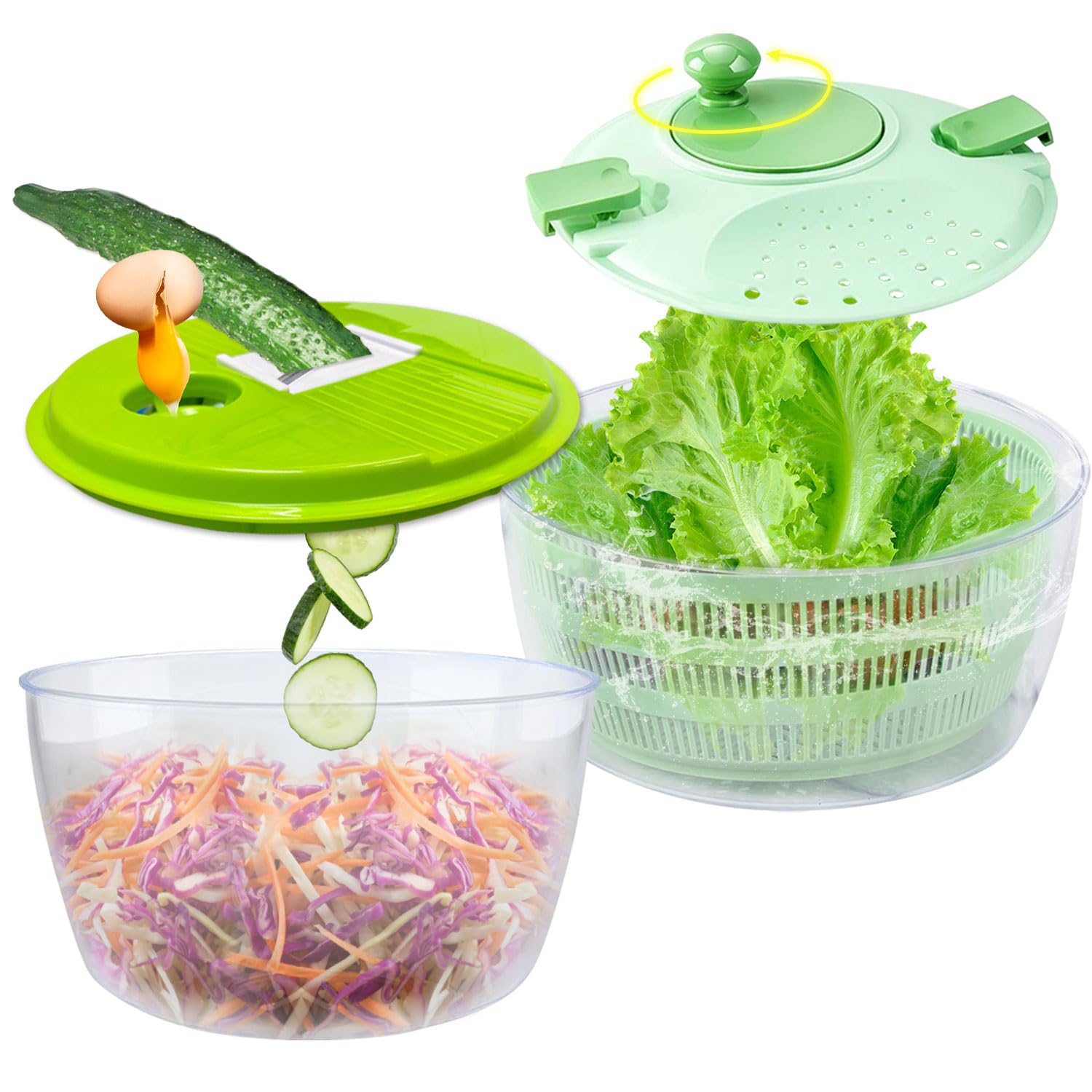 5 In 1 Salad Spinner, Large Salad Spinner with Vegetable Chopper, Drain, Bowl, And Colander, Multi-Use Lettuce Spinner, Fruit Washer, Wash, Spin and dry Salad Greens, Fruits & Vegetables (green)