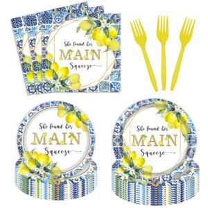 96 pcs lemon bridal shower plates and napkins party supplies she found her main squeeze engagement tableware set blue tiles morocco mediterranean party decorations serves 24