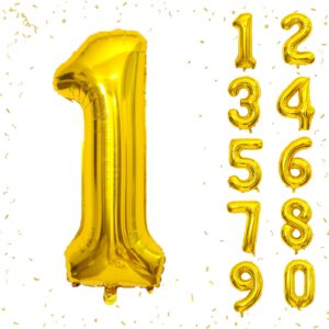 40 inch gold number balloons, helium mylar foil number balloons for birthday, number 1 balloon for 1st birthday decorations for kids, anniversary party decorations supplies