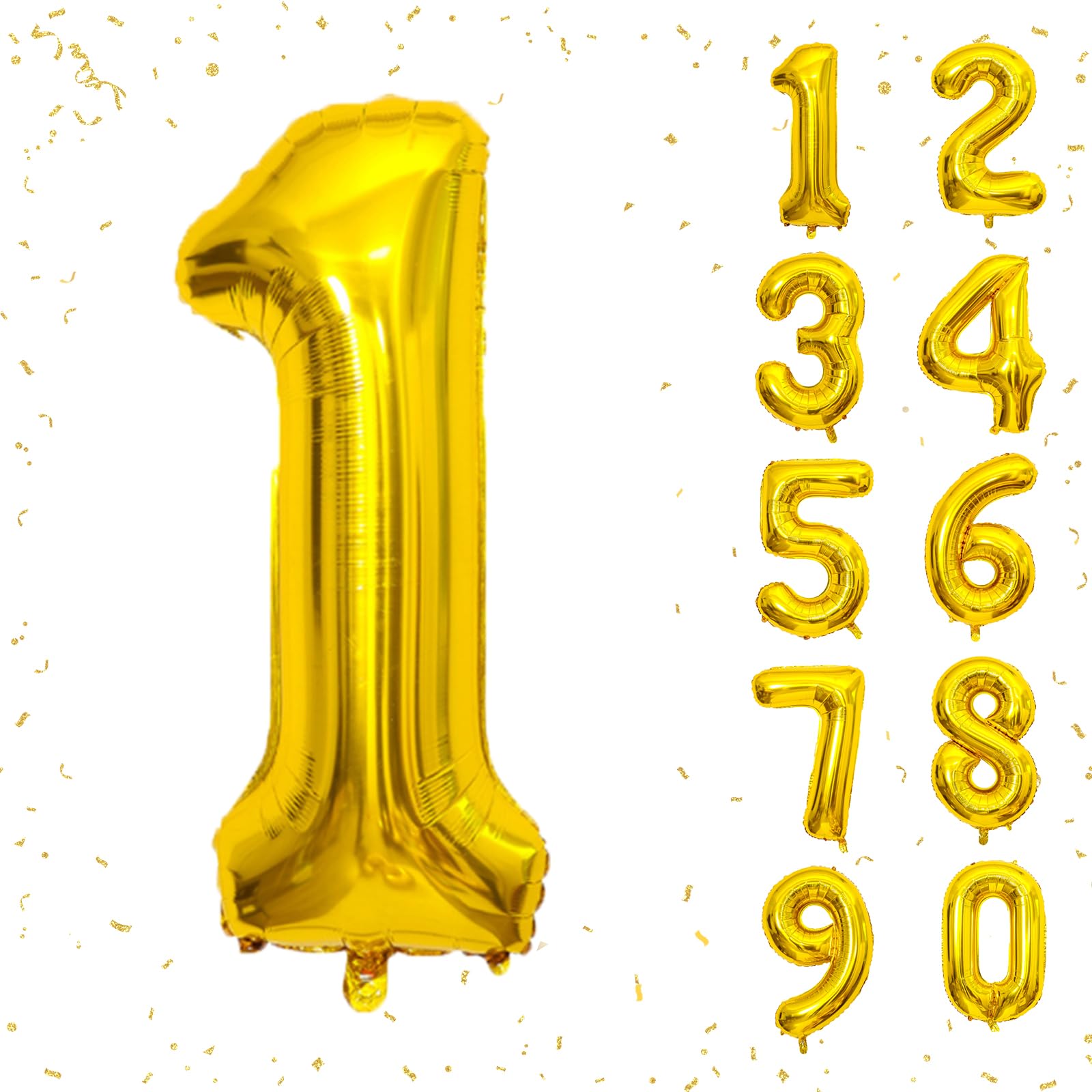 40 Inch Gold Number Balloons, Helium Mylar Foil Number Balloons for Birthday, Number 1 Balloon for 1st Birthday Decorations for Kids, Anniversary Party Decorations Supplies