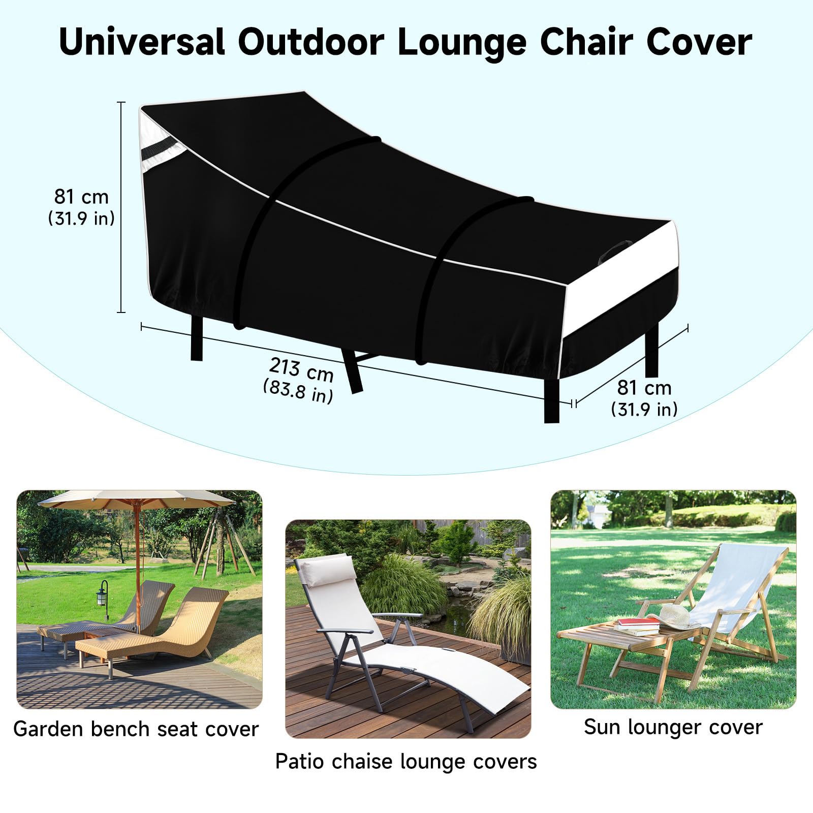 NEVERLAND Waterproof Patio Lounge Chair Cover, Outdoor Chaise Lounge Covers with Heavy Duty Material, 420D Waterproof Outdoor Chairs Cover 84L x 32W x 32H inch Black (2 PACK)