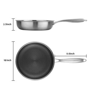 HODRME 10 Inch Frying Pan Non Stick With Lid, Stainless Steel Honeycomb Frying Pan,10 Inch Skillet Pfoa&Ptfe Free Cookware- Induction Compatible Dishwasher And Oven Safe