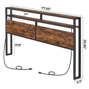 HOMCENES Headboard, Headboard for King Size, Storage Headboard with 2 Outlets and 4 USB Ports, Head Board with Storage Shelf, Height Adjustable, Stable and Sturdy, Comfortable Modern Headboard