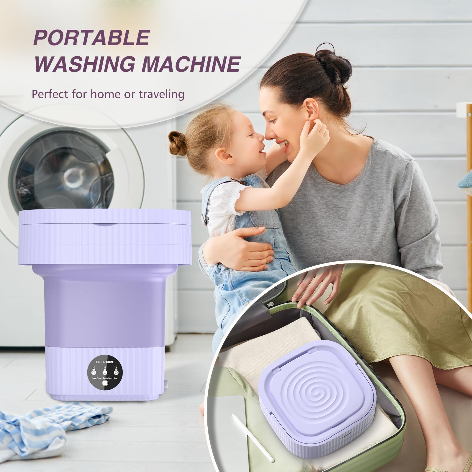 Portable Washing Machine, Mini Washing Machine Turbine Wash, 10L Mini Portable Washer for Underwear, Sock, Baby Clothes, Travel, Camping, Dorm, RV, Home Foldable Small Portable Laundry Machine