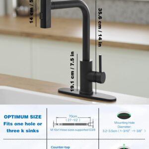 Black Kitchen Faucets with Pull Down Sprayer,Waterfall Kitchen Sink Faucet,Commercial Utility Stainless Steel Kitchen Faucets,Single Handle Kitchen Sink Faucet with Pull Down Sprayer for 3 Function