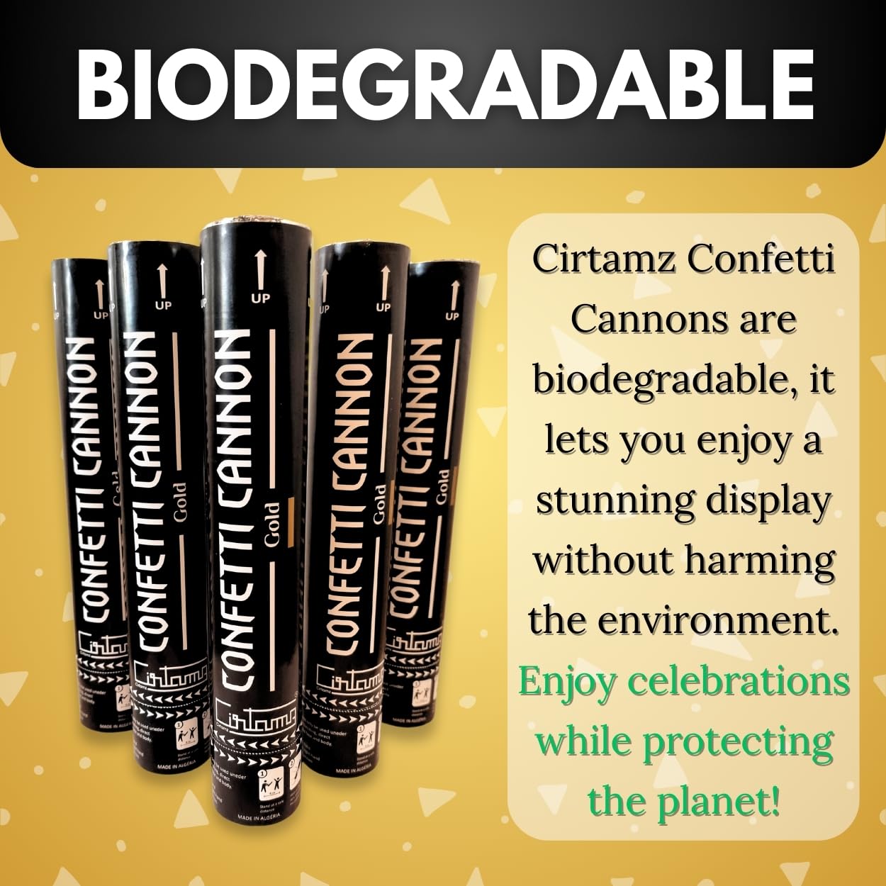 CIRTAMZ CIRTAMZ Set Of 5 Gold Confetti Poppers | 12 Inches Confetti Cannon With 25 Feet Height Range | Biodegradable Confetti Party Poppers For Joyful Gatherings