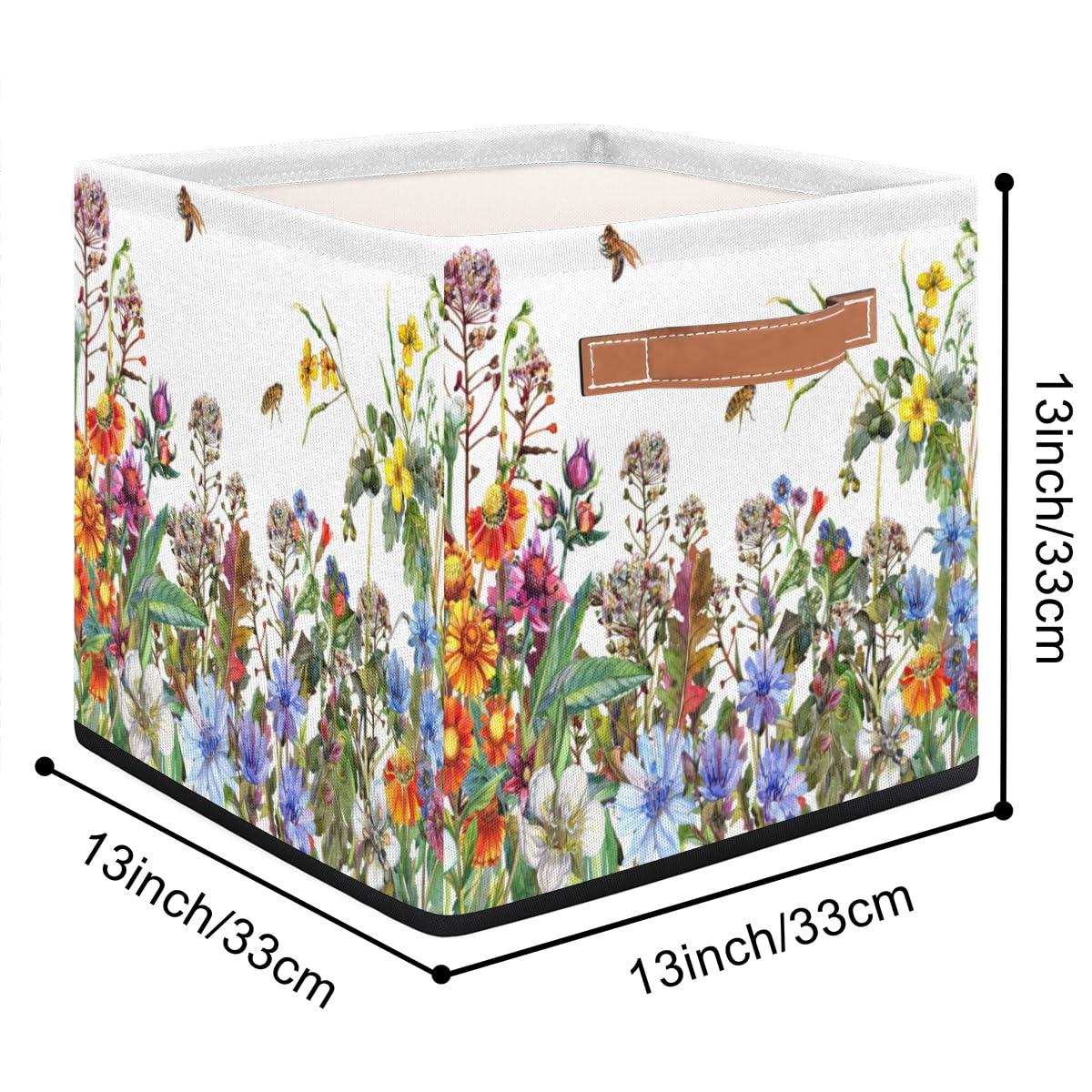 13x13x13 Storage Cube Bins Wildflowers Floral Storage Cubes 13 inch Collapsible Storage Bins Cubby Storage Baskets for Organizing Shelf Cabinet Bookcase Boxes