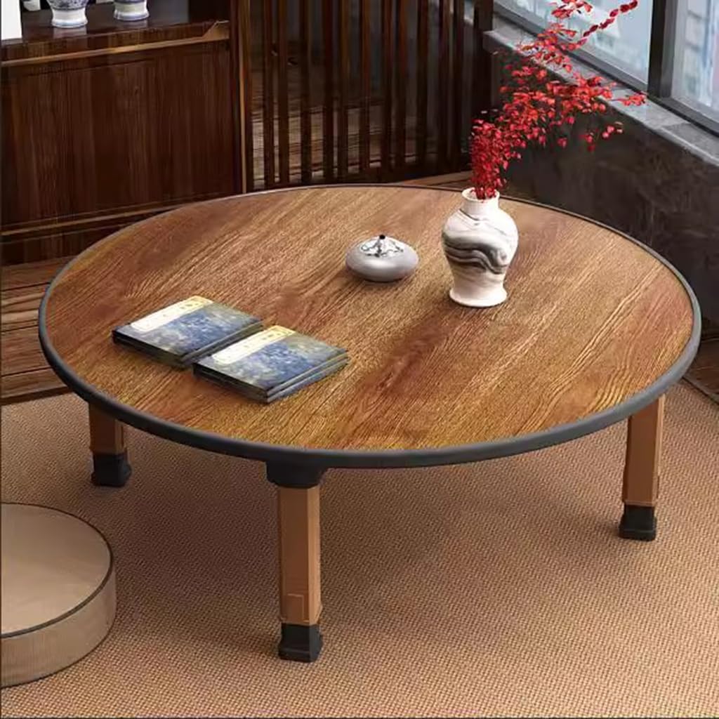 WIKLMOTH Folding Round Japanese-Style Tea Coffee Table Low Table, Foldable Dining Table, Study Table, Small Desk, for Tatami Sitting On The Floor Bedroom Bay Window Tea Room, Space Save(70 * 30cm)