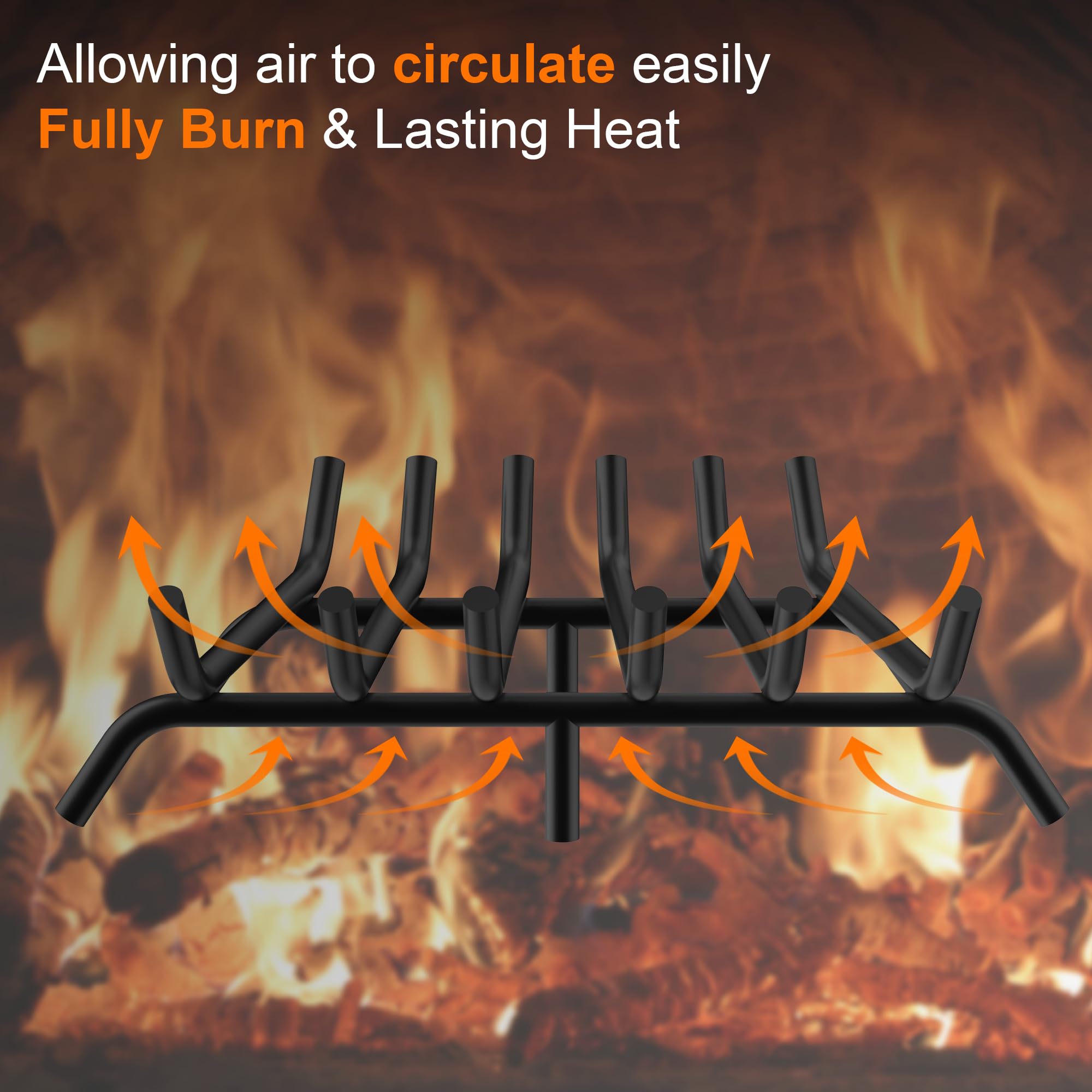 iPEGTOP Fireplace Grate 21 inch Heavy Duty Solid Steel Fireplace Wood Log Holder Burning Rack for Inside Fireplace Wood Stove, 7 Bars Wrought Iron Fire Pit Firewood Grate for Outdoor