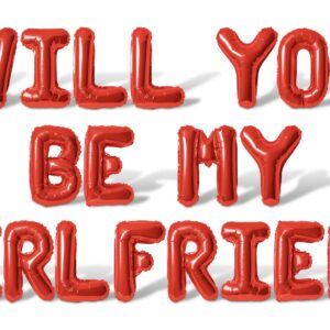 Letter Balloons - WILL YOU BE MY GIRLFRIEND 16" Inch Alphabet Letters Foil Mylar Balloon Valentines Day Banner (Red)