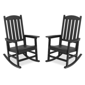 lue bona outdoor rocking chairs set of 2, hdps poly rocking chair, all weather resistant plastic outdoor indoor porch rocker, heavy duty rocking chair for patio, lawn, garden, 300lbs, black