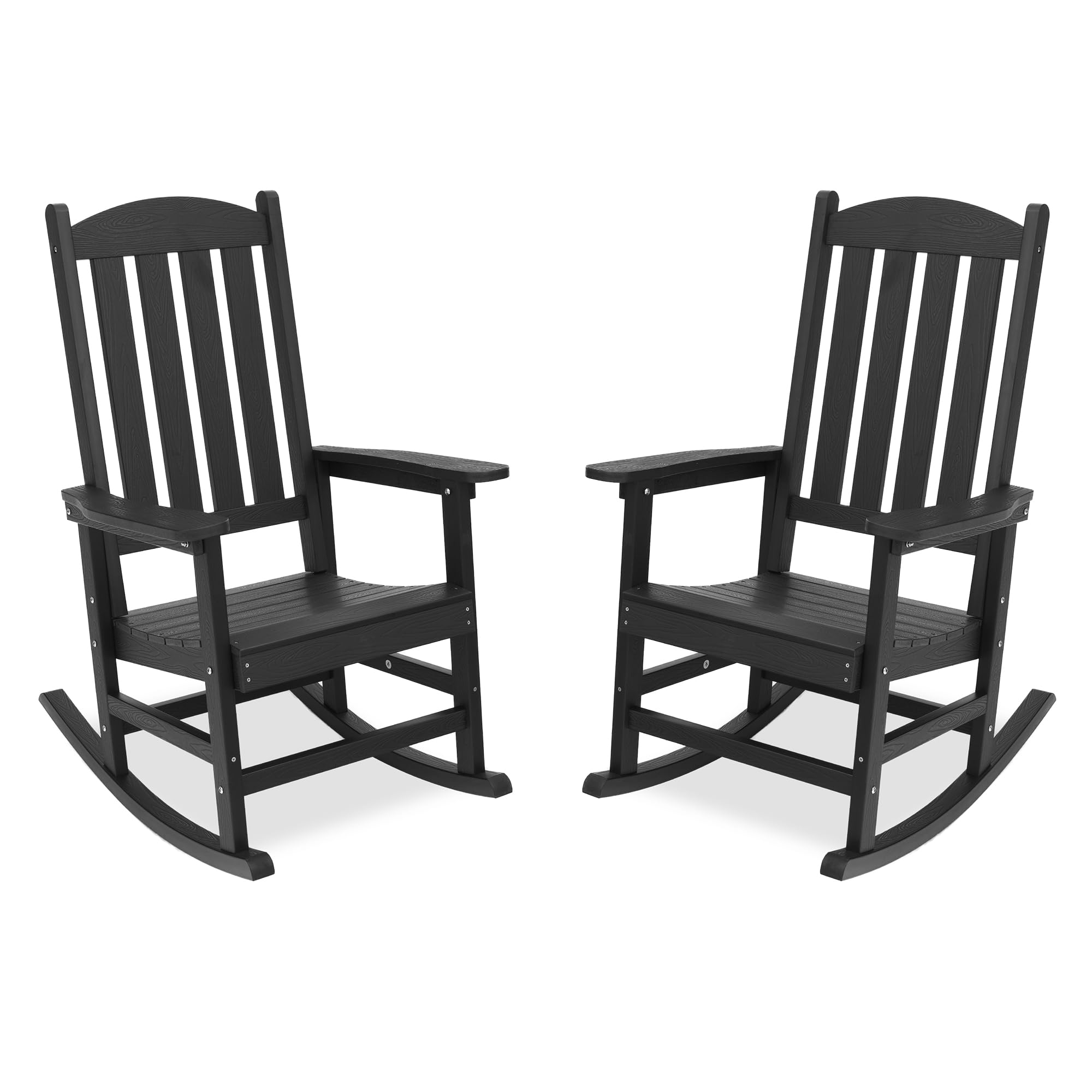 LUE BONA Outdoor Rocking Chairs Set of 2, HDPS Poly Rocking Chair, All Weather Resistant Plastic Outdoor Indoor Porch Rocker, Heavy Duty Rocking Chair for Patio, Lawn, Garden, 300LBS, Black