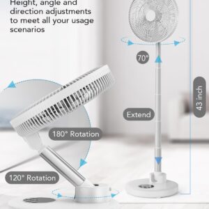 Eposy Standing Oscillating Fan 12" Foldable Portable Quiet Floor Fan,12000mAh with Remote, Timer, Height Adjustable,6 Speed Portable Fan,White