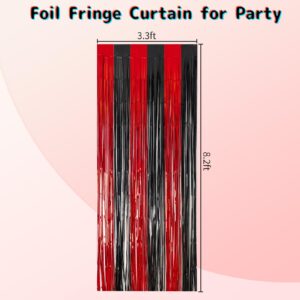 Merear Backdrop for Party Decorations, 3 Pack Black and Red Foil Fringe Curtains Party Decor 8.2 * 3.3 FT Tinsel Streamers Birthday Party Decorations Photo Fringe Backdrop for Party, Graduation