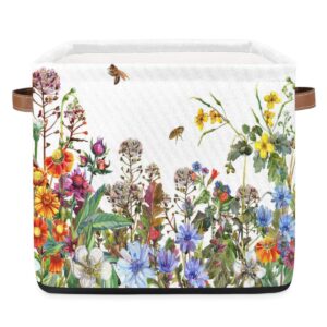 13x13x13 Storage Cube Bins Wildflowers Floral Storage Cubes 13 inch Collapsible Storage Bins Cubby Storage Baskets for Organizing Shelf Cabinet Bookcase Boxes