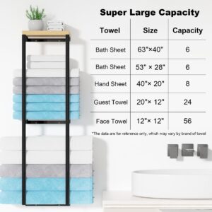 Rolled Towel Racks for Bathroom Wall Mounted, Wall Towel Rack for Large Bath Rolled Towels, Metal Wall Towel Holder Mounted Towel Storage for Small Bathroom (Black, 2 Tier)