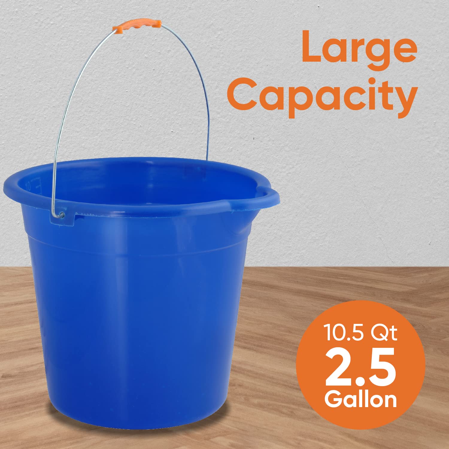 Superio Plastic Bucket 2 Gallon Bucket for Cleaning - Car Wash Bucket with Grip Handle - Royal Blue Bucket Small Durable Pail for Fishing, Mopping, Cleaning - 10 Liter Camping Buckets, 6 Pack