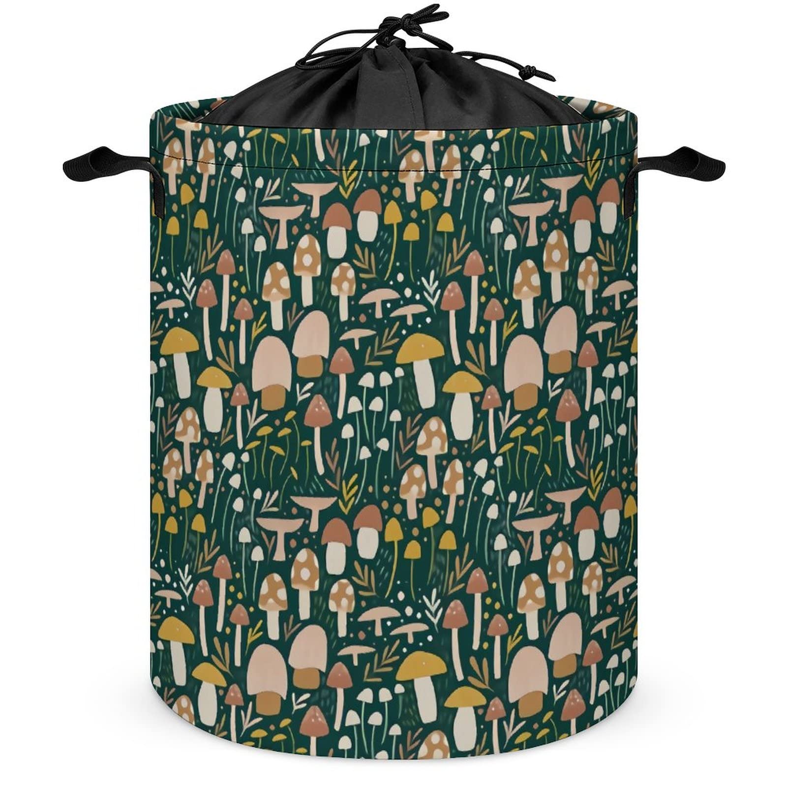 Woodland Mushroom Meadow Laundry Basket with Lid Collapsible Large Drawstring Clothes Hamper Storage with Handle