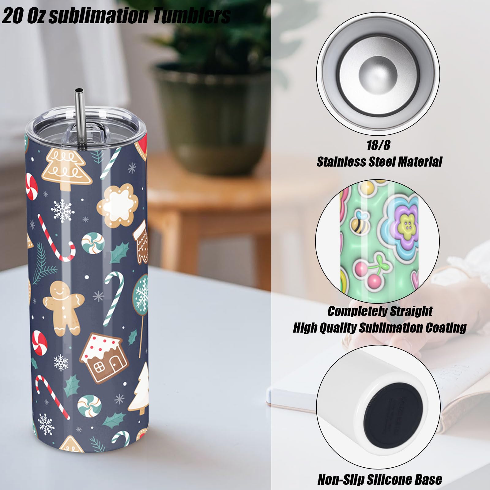 Maucircol 50 Pack Sublimation Tumblers Bulk, 20 oz Skinny Straight Sublimation Tumbler Blank, Stainless Steel Sublimation Cups with Lid and Straw, Shrink Wrap, Sublimation Paper, Individually Boxed