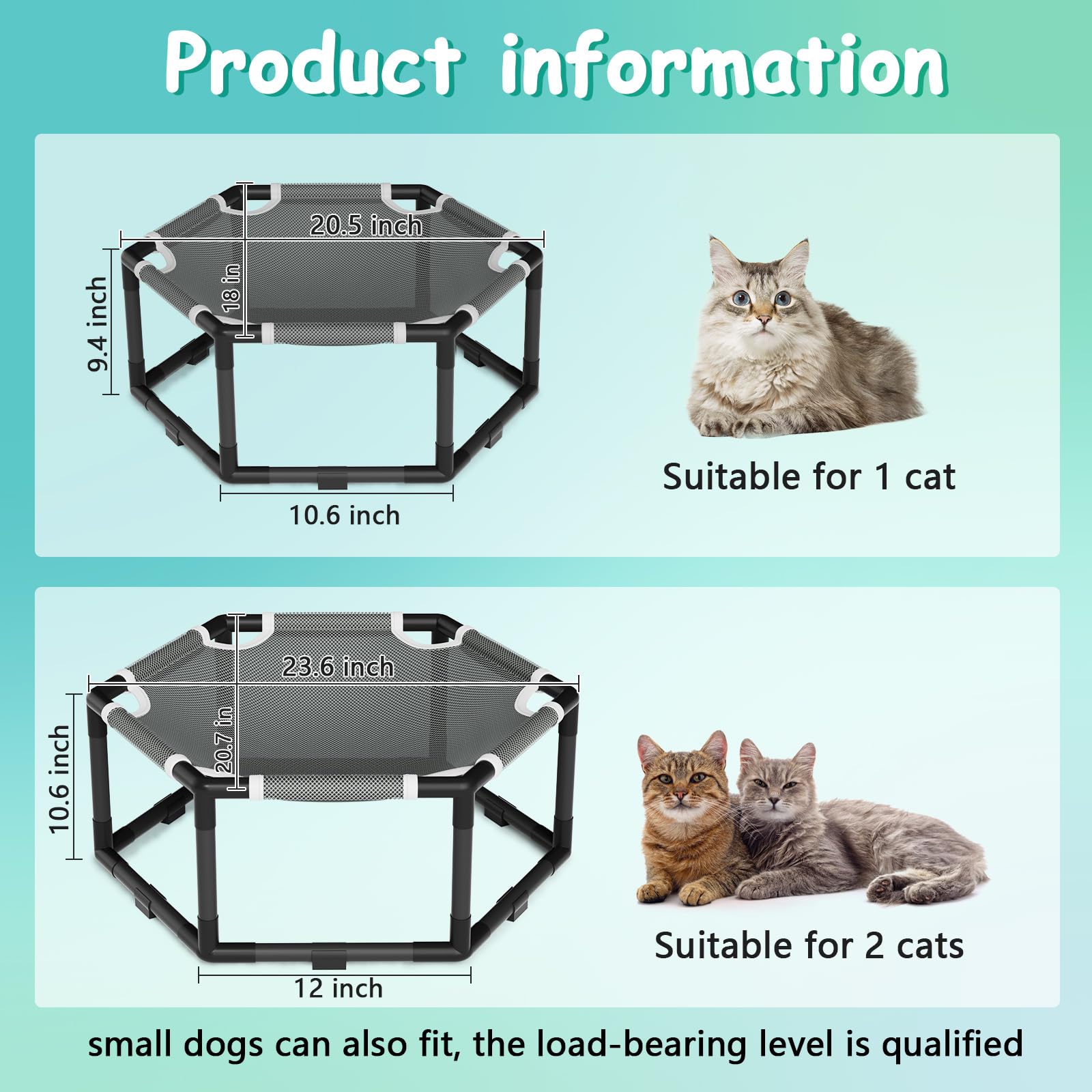 Tresbro Elevated Cat Hammock Bed, Hexagon Raised Cat Swing Bed for Indoor and Outdoor Use with Breathable Fabric & Anti-Slip Block, 20.5'' x 18'' x 9.4'' Pet Chair for Large to Small Kitty Cot