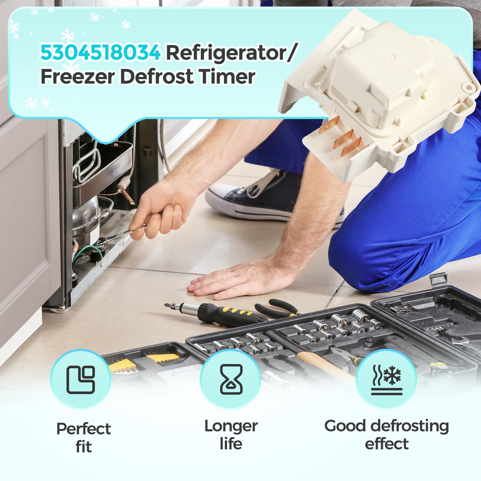 5304518034 Refrigerator/Freezer Defrost Timer Compatible with Frigidaire Kenmore Whirlpool Crosley Etc, Replacement Part 297318010 216744500 216744400 216517400 AP6799886 Etc