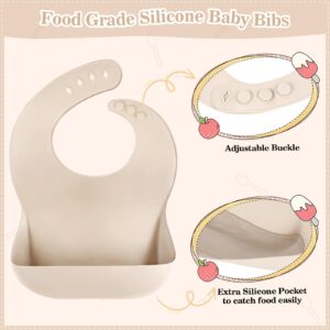 Silicone Baby Feeding Set, 10 Pcs Baby Led Weaning Supplies Suction Bowl Divided Plate Baby Bibs Fruit Feeder Baby Spoons Forks Sippy Cup Toddler Utensil Sets Baby Essentials for Newborn Gift