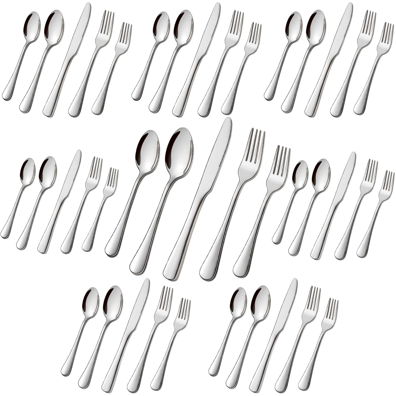 suoundey 40pcs Stainless Steel Silverware Set for 8, Kitchen Cutlery Set, Mirror Polished Forks Knives and Spoons Set for Home and Restaurant, Rust Resistant Eating Tableware Set