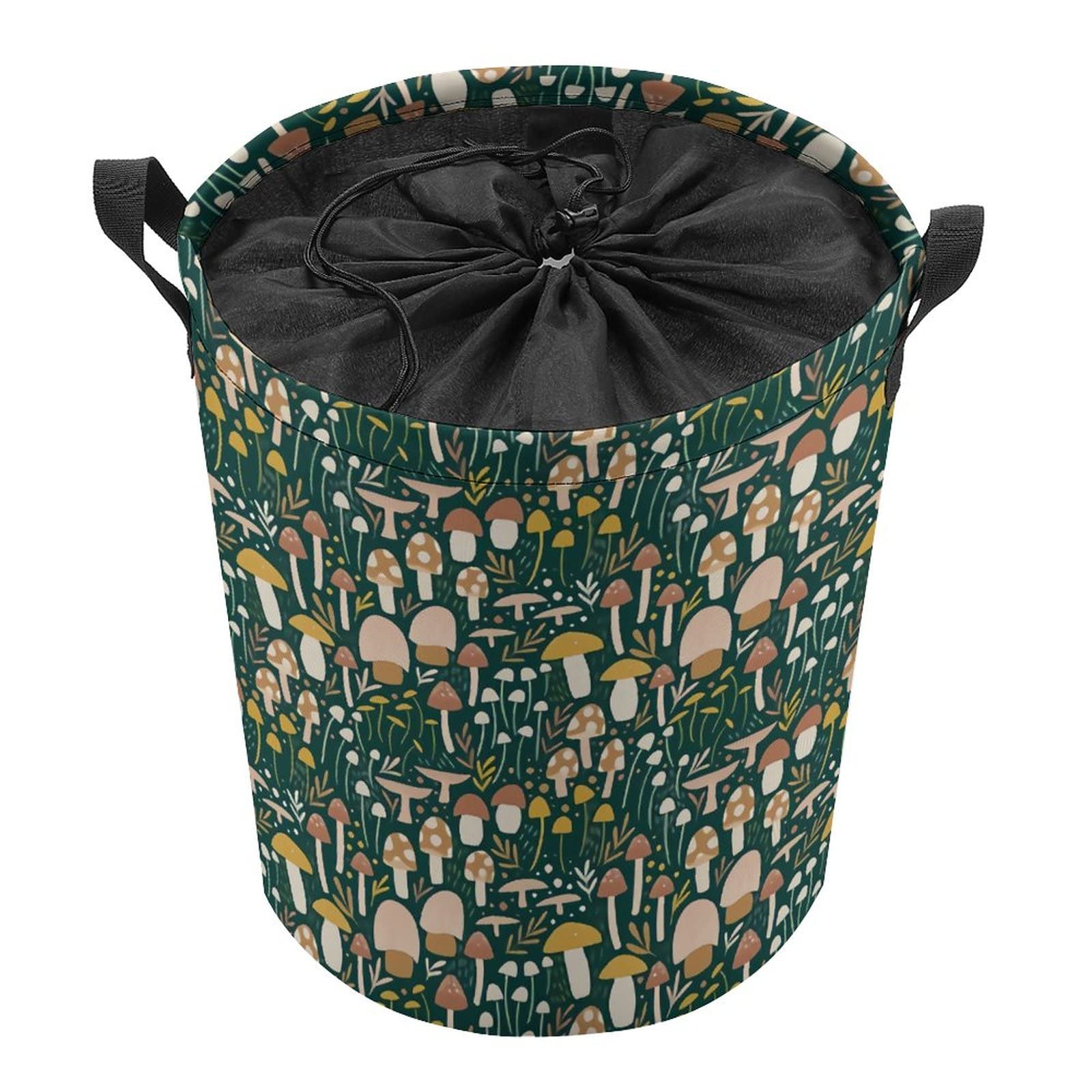 Woodland Mushroom Meadow Laundry Basket with Lid Collapsible Large Drawstring Clothes Hamper Storage with Handle