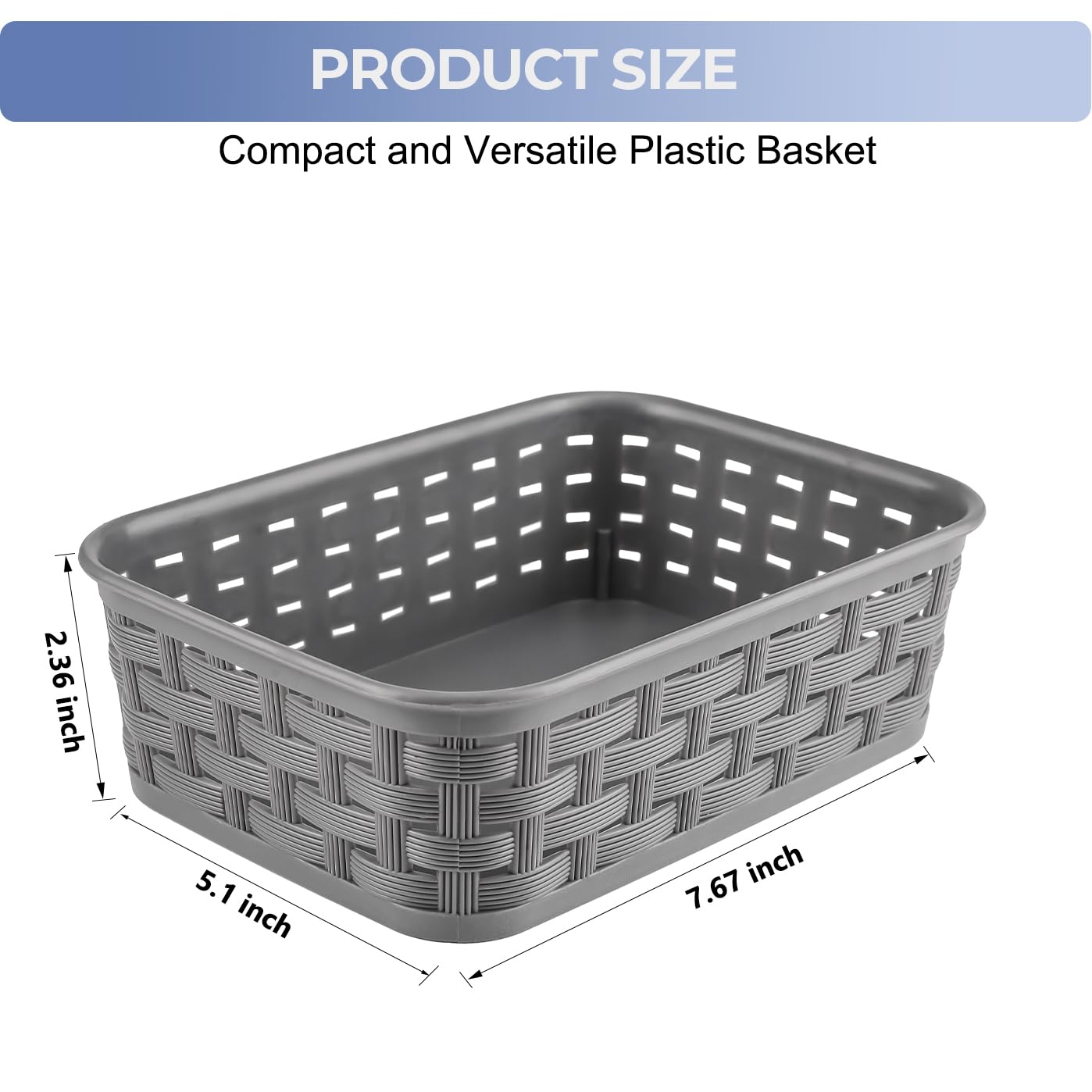 3 Pack Small Plastic Basket, Storage Bin Baskets for Organizing, Pantry Organizer Household Wicker Storage for Laundry Room, Bedrooms, Kitchens, Cabinets, Countertops, Dark Gray