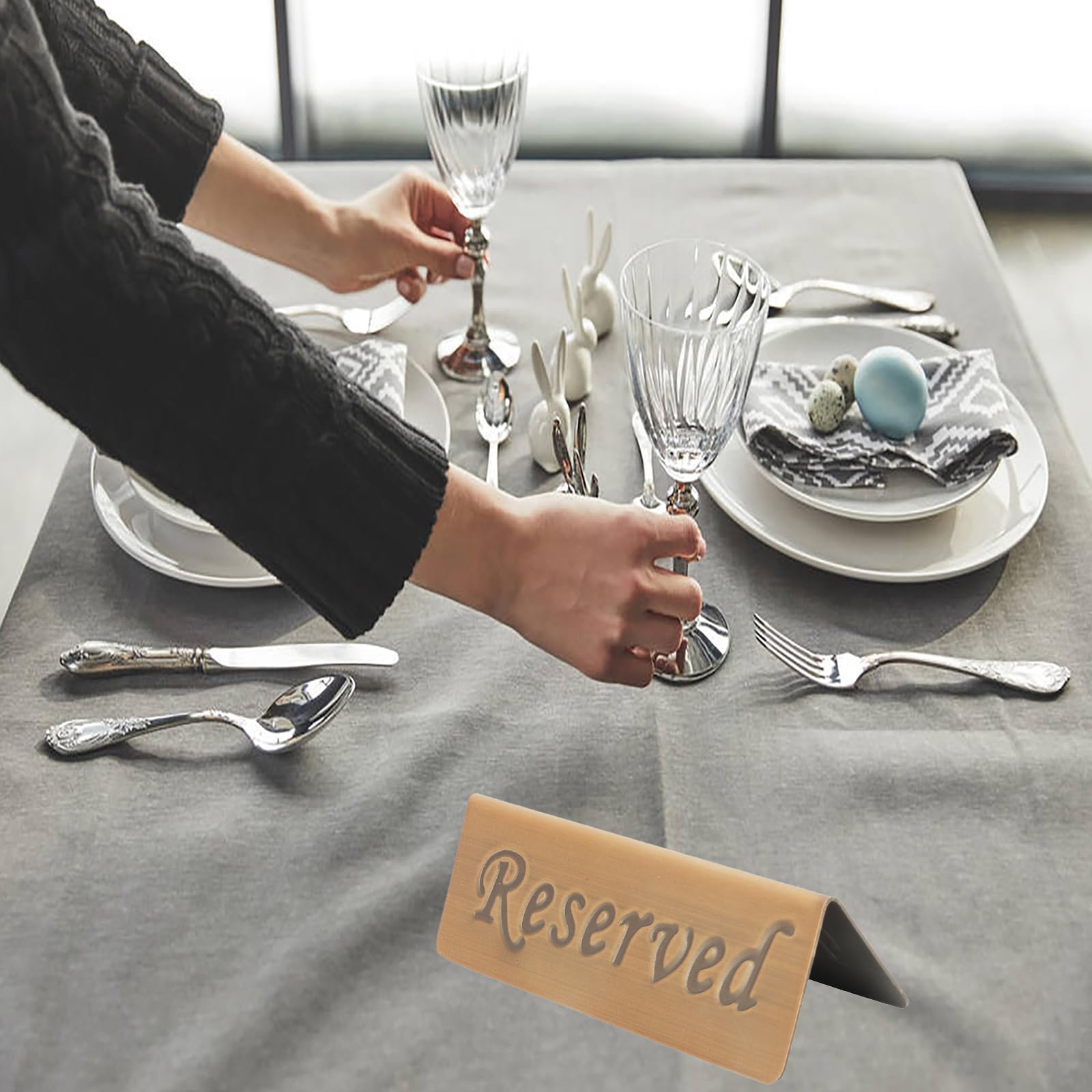 Reserved Sign, Wedding Reserved Signs Golden Metal Table Top Reserved Sign for Restaurants Double Sided Reserved Table Signs for Event Table Tent Card