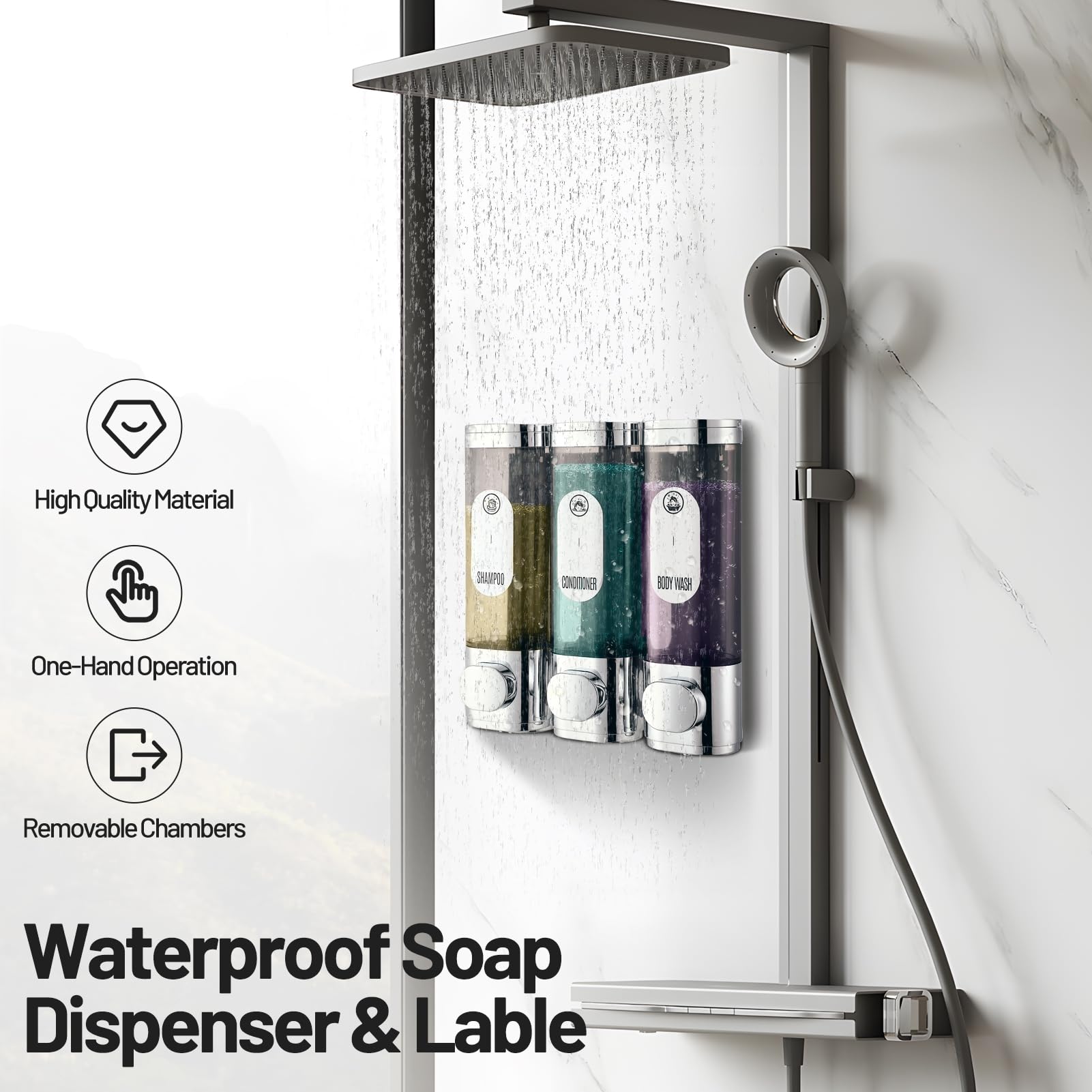 Shampoo and Conditioner Dispenser,Lanrritoire Shampoo Dispenser for Shower no Drill Wall-Mounted,Shampoo and Body wash Dispenser for Bathroom,Shower soap Dispenser Wall Mounted,3 * 300ml