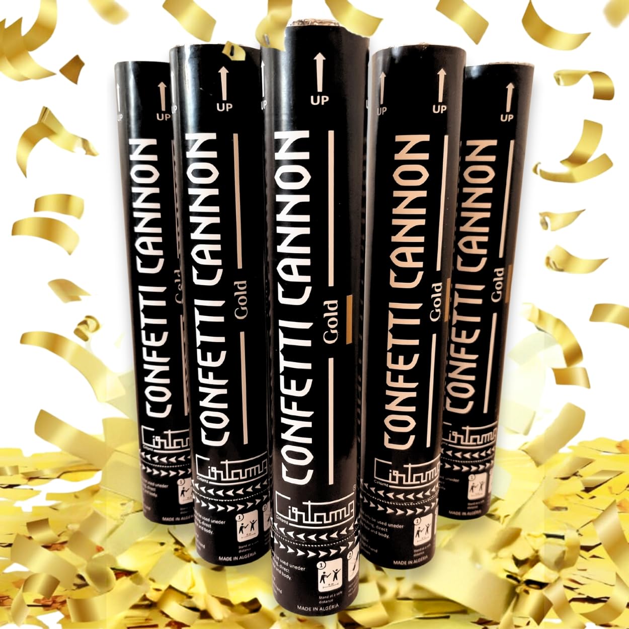 CIRTAMZ CIRTAMZ Set Of 5 Gold Confetti Poppers | 12 Inches Confetti Cannon With 25 Feet Height Range | Biodegradable Confetti Party Poppers For Joyful Gatherings