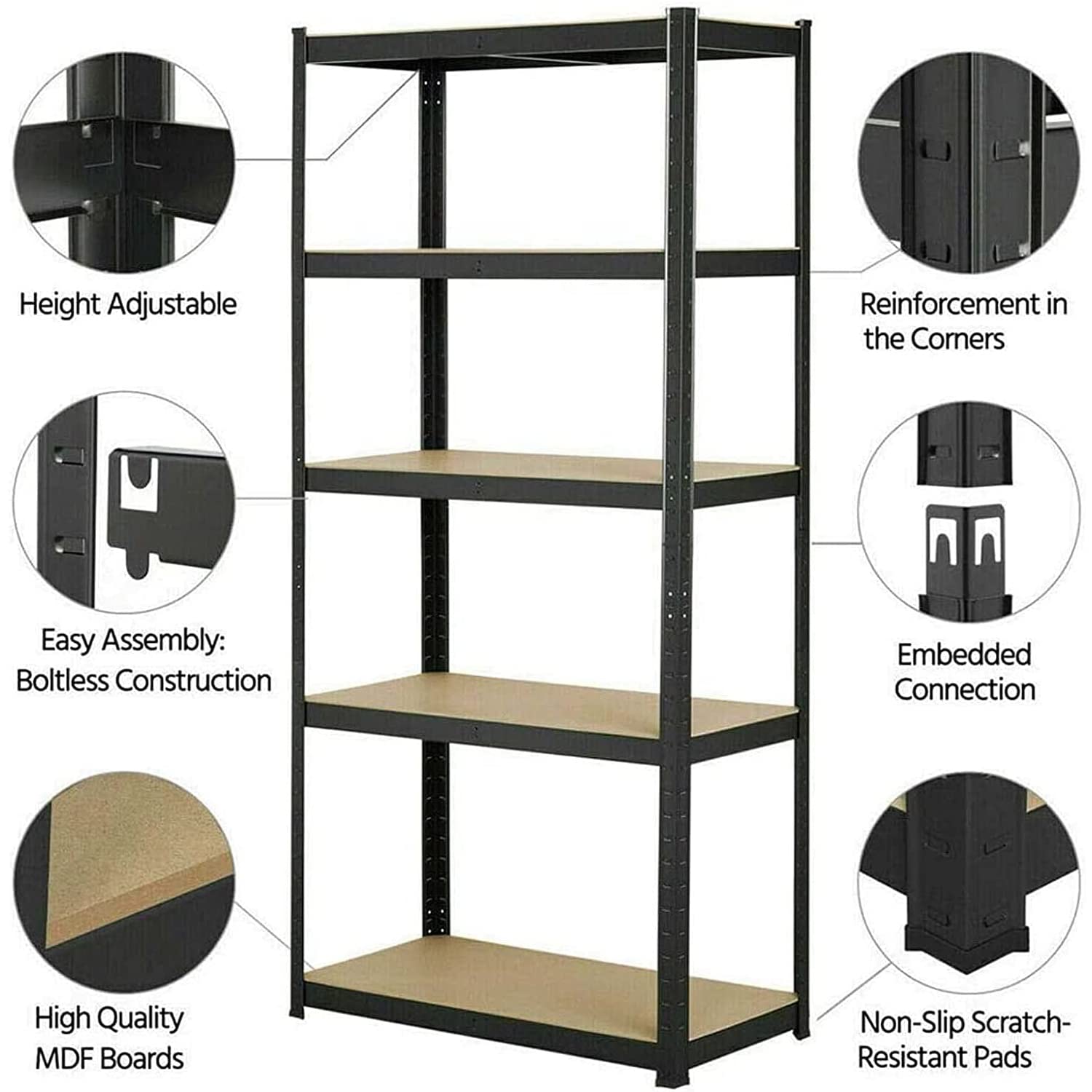 4 Shelf Black Garage Shelving Unit, Adjustable Heavy Duty Storage Shelving Unit 1410lbs Capacity, Commercial Metal Shelving for Pantry Kitchen Pantry Closet, 64H x 31W x 16D in