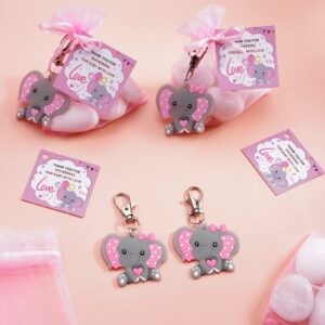 HozHoy 40 Sets Baby Shower Favors for Girls, Guests Gifts Including Elephant Keychains Decorations, Drawstring Bags, Thank You Cards for Baby Shower Party