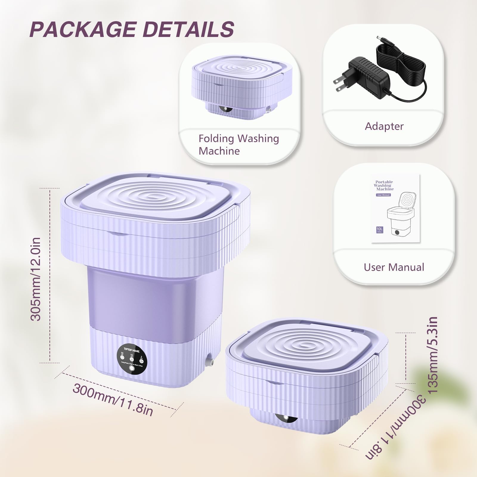 Portable Washing Machine, Mini Washing Machine Turbine Wash, 10L Mini Portable Washer for Underwear, Sock, Baby Clothes, Travel, Camping, Dorm, RV, Home Foldable Small Portable Laundry Machine