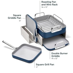 Caraway Square Cookware Set - Square Pans Set - Perfect for Griddling, Toasting, Searing, Roasting, and More - Non-Stick Ceramic Coated Pans - Non Toxic, PTFE & PFOA Free - Navy