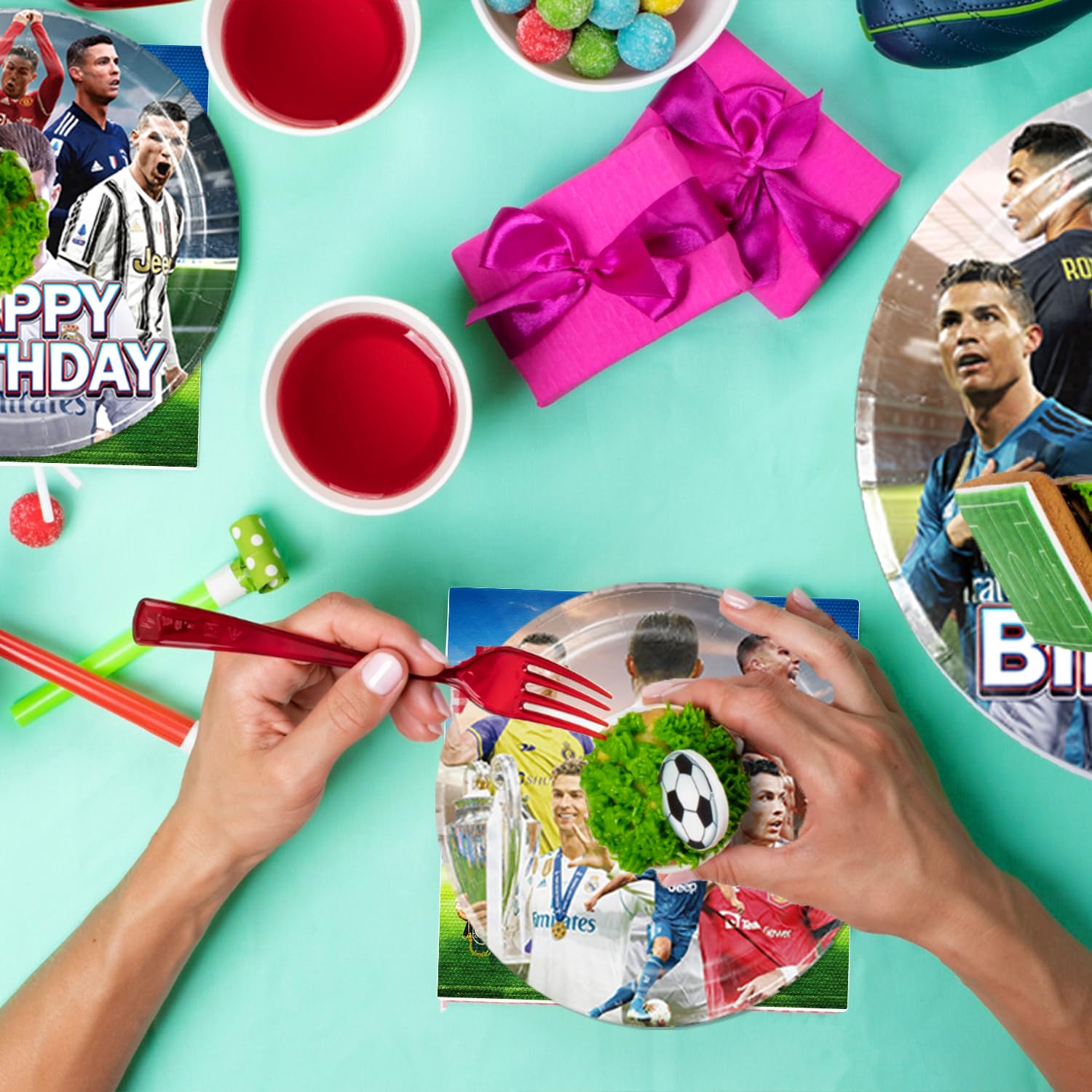 Soccer Birthday Decorations, 20 Pcs Plates 20 Pcs Napkins 1 Pc Tablecloth 43"x71" for Football Soccer Star Birthday Party Supplies Party Decorations Paper Tableware For Boys Girls Birthday Party