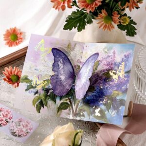 leuapl 3D Pop Up Butterfly Greeting Card with Envelope for Friends, Foldable Popup Celebration Cards for Birthday, Graduation, Wedding, Anniversary, Thank You,Valentine's Day, All Occasio (Purple)