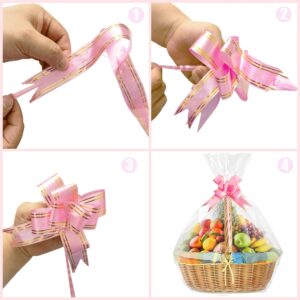 MAOUYWIEE Hampers Bags with Pull Bows, 10 Pack 18.9 x 25.6 Inches Basket Gift, Cellophane Wrap Bags for Hamper Making Easter Gift Presents Packaging Valentine's Day Cellophane Bags