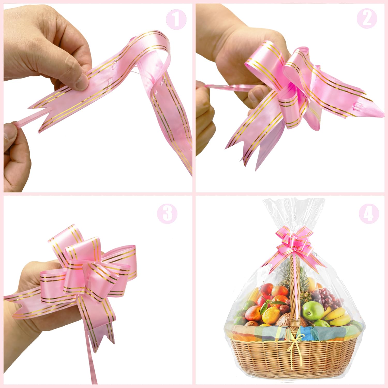 MAOUYWIEE Hampers Bags with Pull Bows, 10 Pack 18.9 x 25.6 Inches Basket Gift, Cellophane Wrap Bags for Hamper Making Easter Gift Presents Packaging Valentine's Day Cellophane Bags