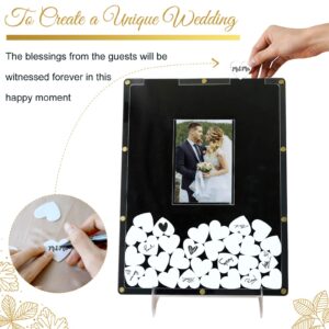 AerWo Wedding Guest Book Alternative, Acrylic Guest Book Wedding Reception Wedding Heart Guest Book Drop Box with Picture Frame,100 Acrylic Hearts,Wedding Signs for Graduations Baby Shower Anniversary