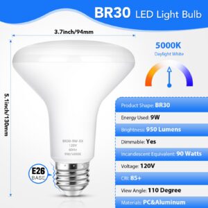 Maylaywood BR30 LED Light Bulbs Indoor Flood Light, 90W Equivalent, Dimmable, Daylight White 5000K, 950LM, E26 Base, 9W LED Recessed Can Bulb, 6-Pack