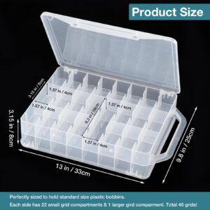 Udefineit Double Sided 46 Grids Sewing Organizer, Large Clear Plastic Container Sewing Spool Thread Storage Box, Portable Bobbins Organizer Case for Embroidery Floss, Craft Beads, Jewelry, Nail Polish